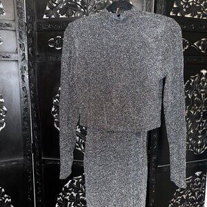 Divided H&M Sparkly Silver Black 2-Piece Outfit Crop Top & Bodycon Mini Dress